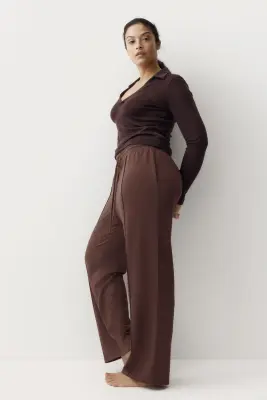 Pantalon jogger à jambes larges avec plis - Marron — photo 4