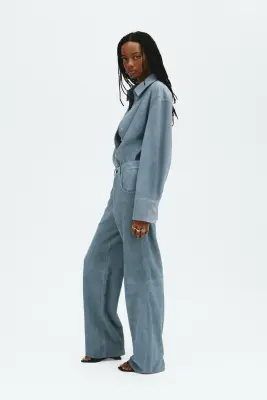 Pantalon en cuir velours - Bleu ancien — photo 2