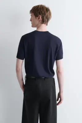 T-SHIRT SLIM EN JERSEY INTERLOCK DE MODAL - BLEU MARINE — photo 4