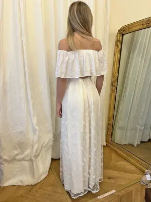 Jupe de mariée longue en dentelle de calais brodée de marguerite Taille XXS — photo 5