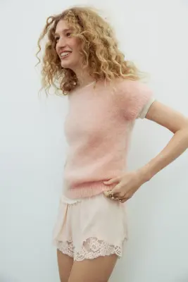Top en mohair mélangé - Rose poudré — photo 3