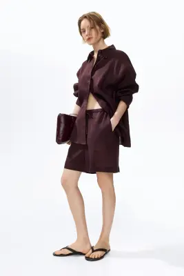 Chemise oversize en lin - Marron foncé — photo 2