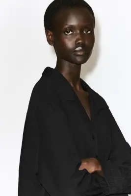 CHEMISE EN JERSEY FROISSÉ - NOIR — photo 5