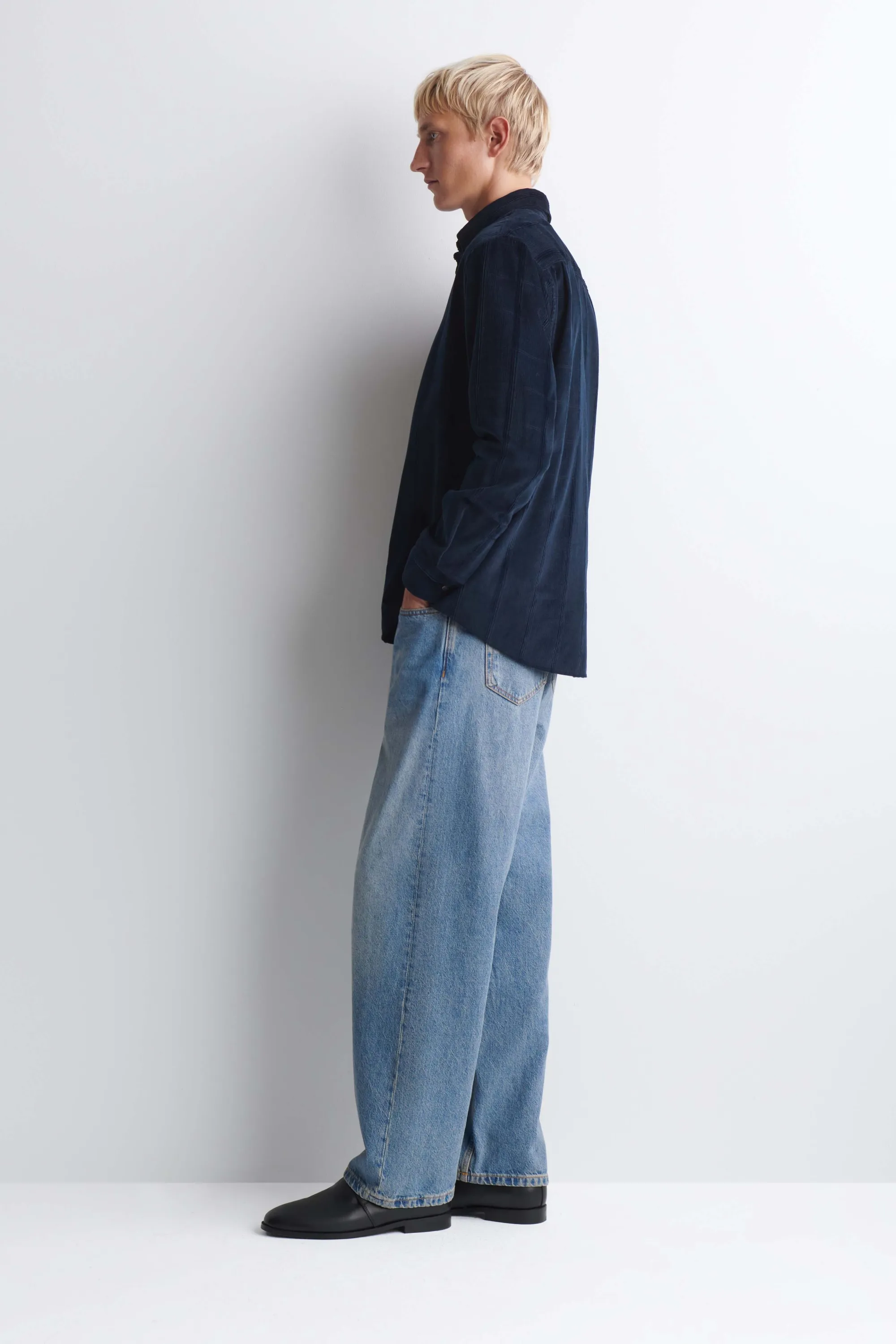 CHEMISE DÉCONTRACTÉE EN VELOURS CÔTELÉ - BLEU FONCÉ / CARREAUX