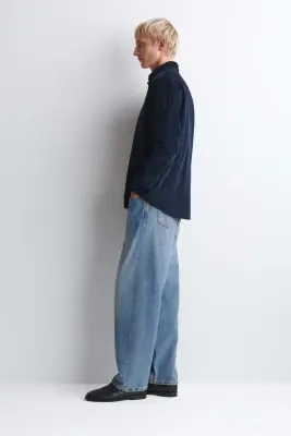 CHEMISE DÉCONTRACTÉE EN VELOURS CÔTELÉ - BLEU FONCÉ / CARREAUX — photo 1