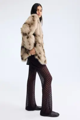 Pantalon scintillant en maille pointelle - Rouge prune — photo 3