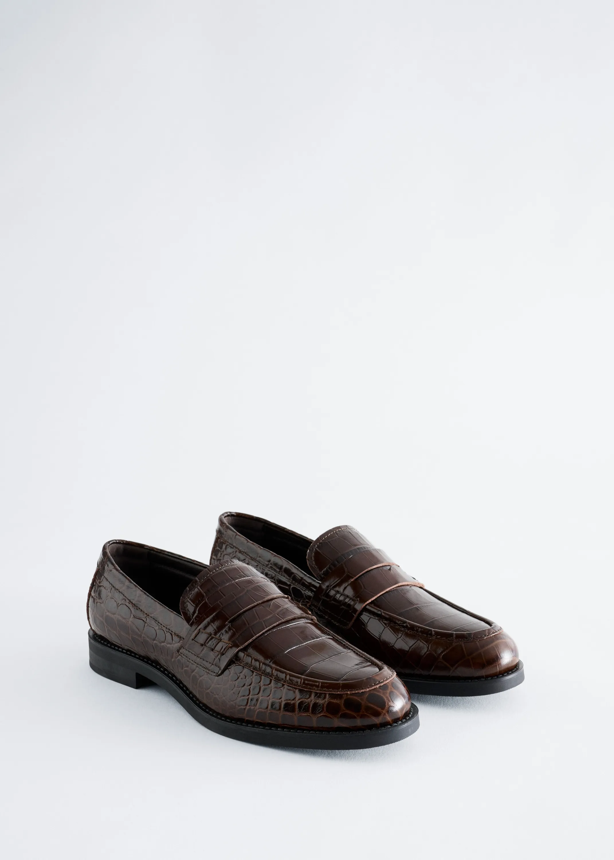 Mocassins fantaisie en cuir - Brun/Façon croco
