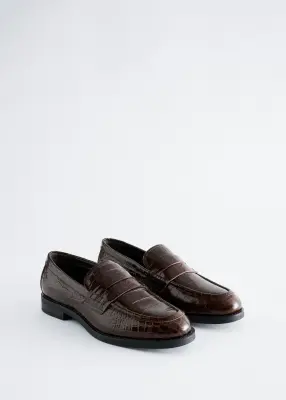Mocassins fantaisie en cuir - Brun/Façon croco — photo 1