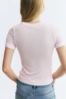T-shirt à effet superposé - Rose clair — photo 2