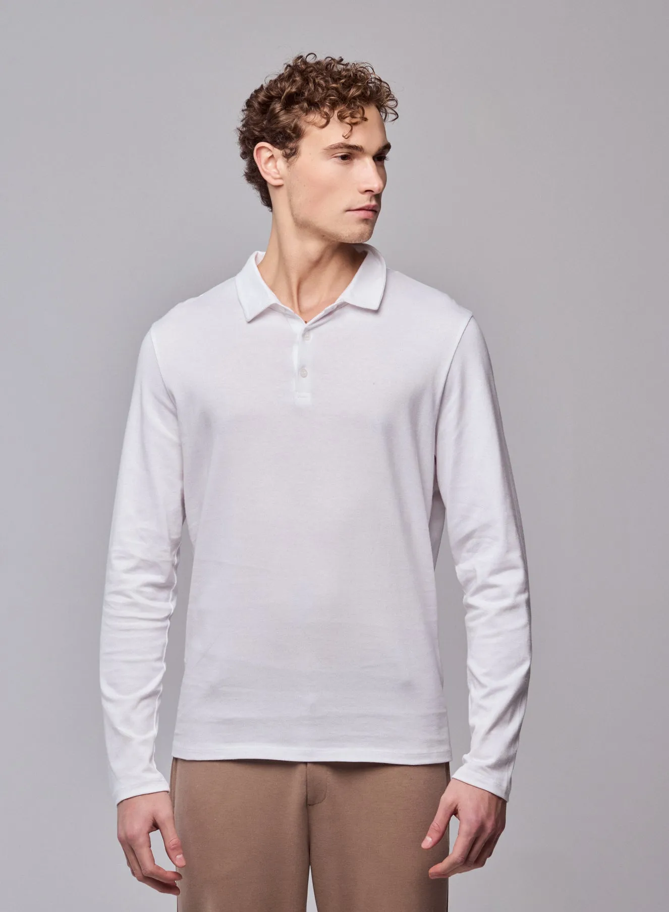 Polo Blanc Polo Manches Longues en Coton organique