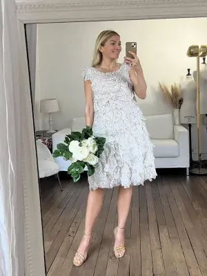 Robe de mariée à volants en organza de soie crème NEUVE Px boutique 2500€ Taille 36 — photo 2