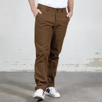Pantalon workwear en croisé en coton bio 1G/256 - Ecorce — photo 2