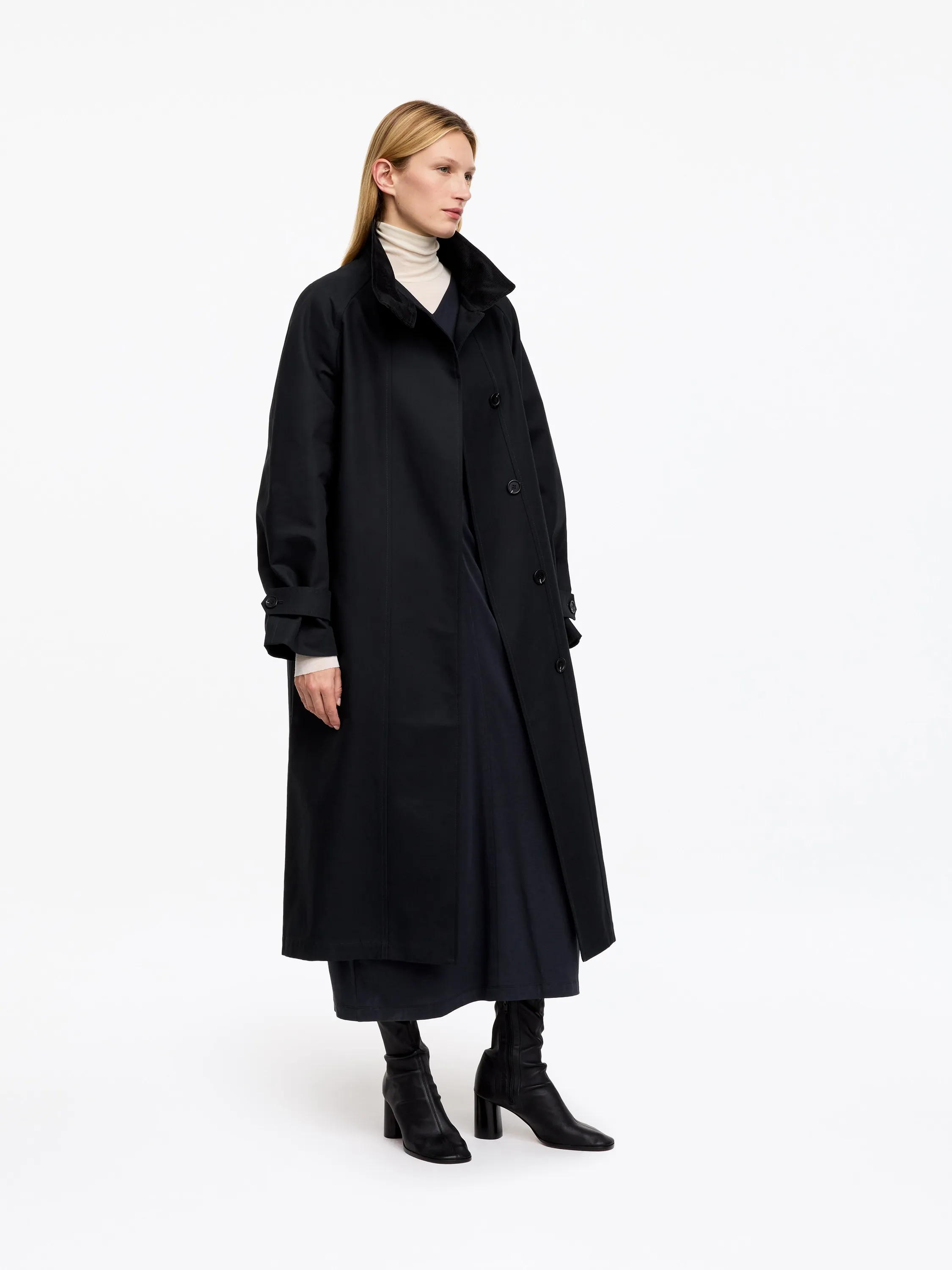 Manteau en coton avec col en velours côtelé - Noir