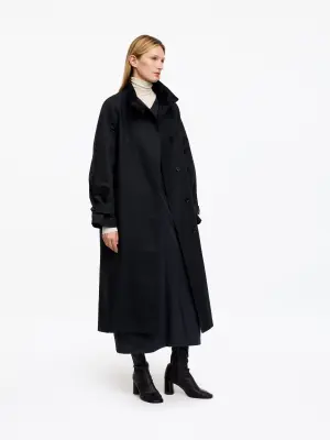 Manteau en coton avec col en velours côtelé - Noir — photo 1