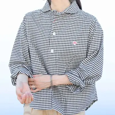 Chemise col rond en Vichy Navy — photo 3