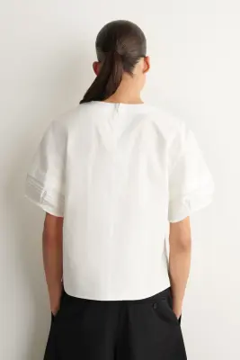 BLOUSE À PLIS NERVURÉS EN COTON - ÉCRU — photo 4