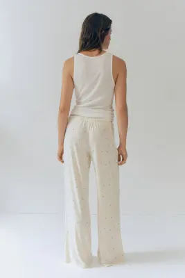 Pantalon de pyjama en pointelle - Crème/fleuri — photo 2