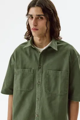 Chemise Relaxed Fit en denim - Vert kaki — photo 2