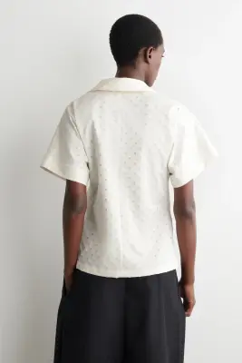 CHEMISE À POIS EN JACQUARD DE COTON - BLANC / POIS — photo 4