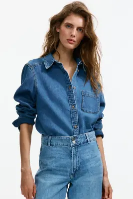 Wide High Waist Jeans - Bleu denim clair — photo 1