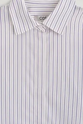 CHEMISE RAYÉE EN MÉLANGE DE COTON À COL ITALIEN - BLANC / VIOLET / BEIGE — photo 4