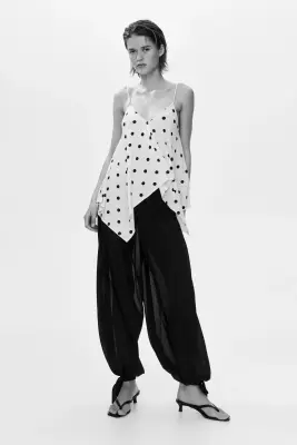 Top loose à bretelles fines - Blanc/pois — photo 1