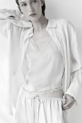 Chemise oversize en lin mélangé - Blanc — photo 1