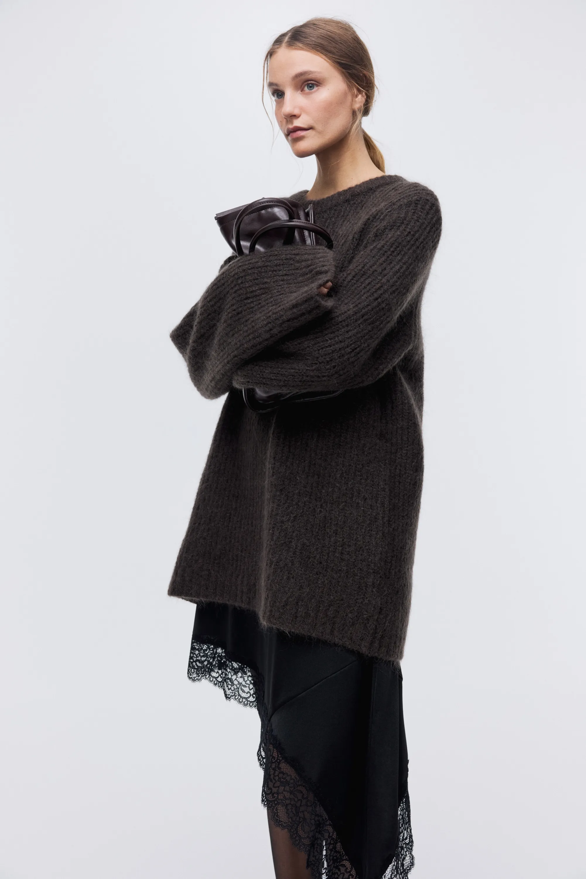 Pull en mohair mélangé - Marron foncé