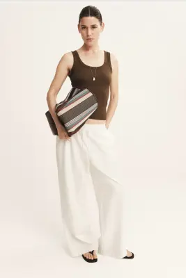 Pantalon en lin mélangé - Blanc — photo 2