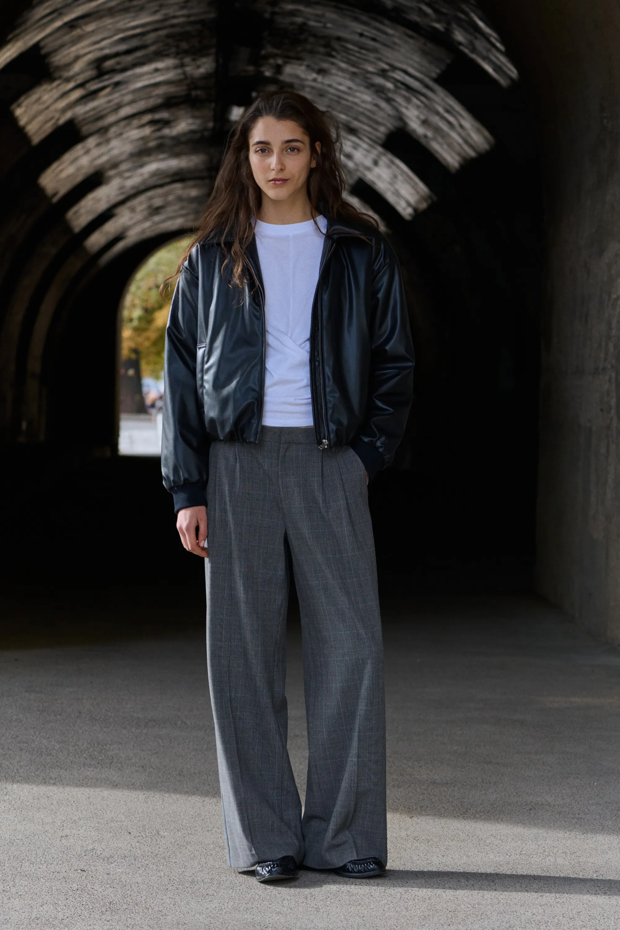 Pantalon chic à jambes larges - Gris/carreaux