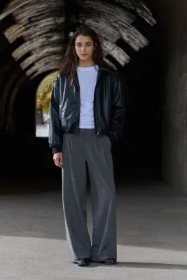 Pantalon chic à jambes larges - Gris/carreaux — photo 1