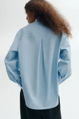 Chemise en popeline de coton à col à nouer - Bleu clair — photo 3