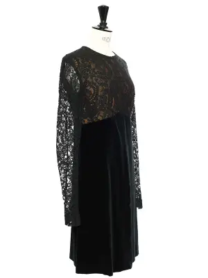 Robe manches longues en dentelle et velours noir Taille 36/38 — photo 3