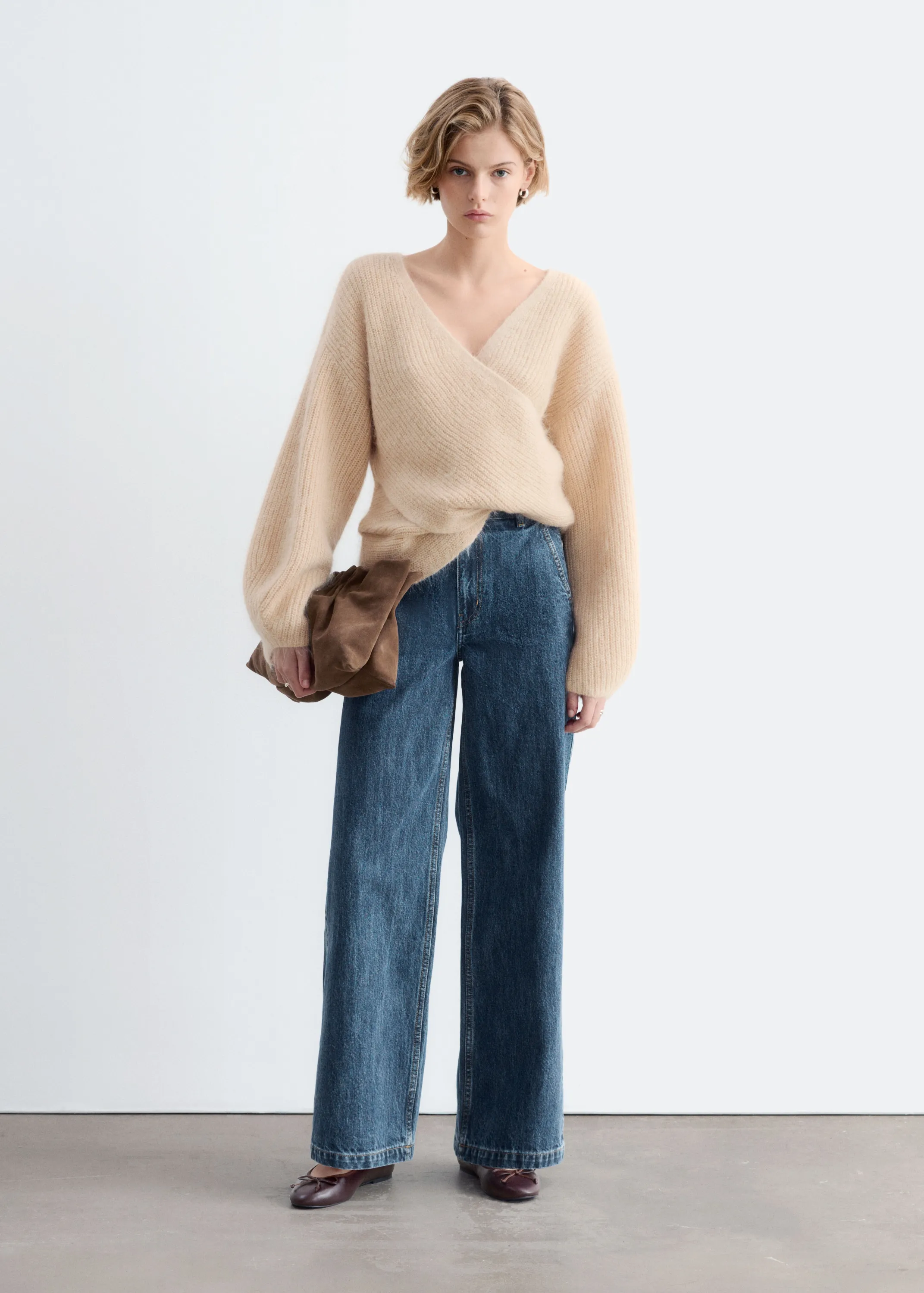 Pull croisé devant en mohair mélangé - Beige
