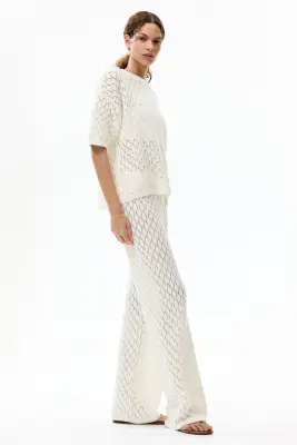 Pantalon en maille pointelle - Crème — photo 2