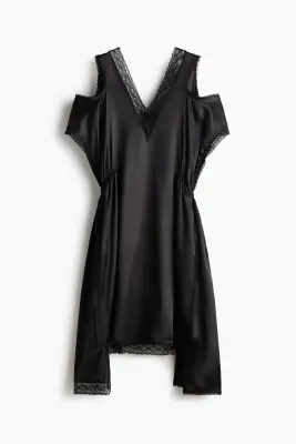 Robe en satin avec dentelle - Noir — photo 4