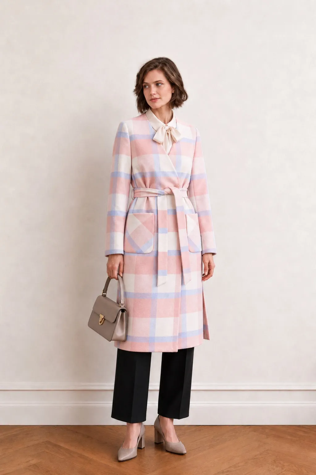 Blaire Wool Coat - Pink plaid