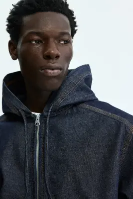 Veste workwear à capuche - Bleu denim foncé — photo 3