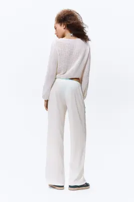 Pantalon froissé avec cordon de serrage - Crème — photo 2