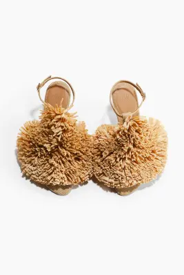 Sandales à talon avec pompon - Beige — photo 1