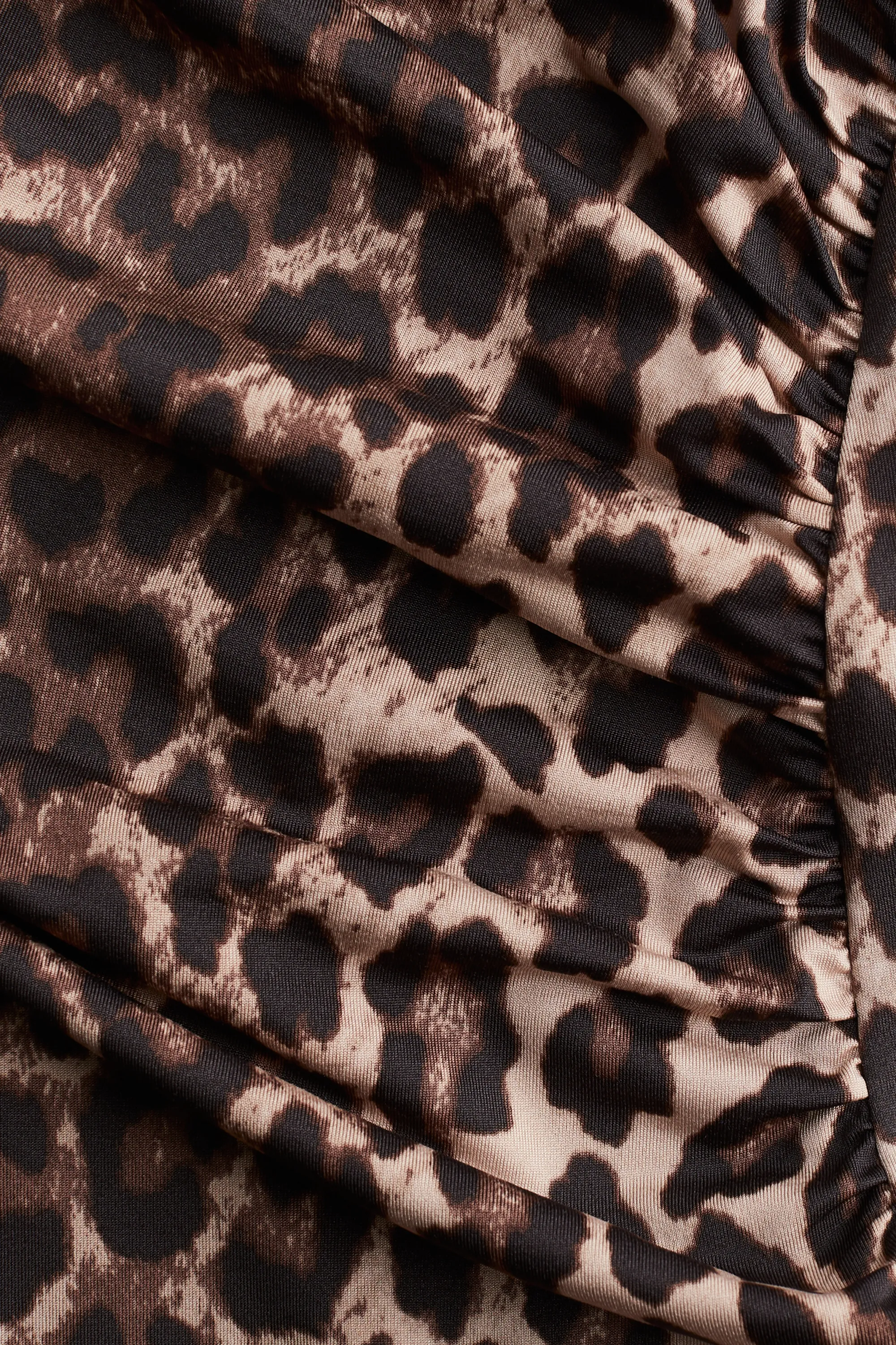 Robe moulante à effet drapé - Marron foncé/imprimé léopard