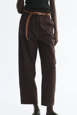 Pantalon barrel avec ceinture - Marron foncé — photo 2