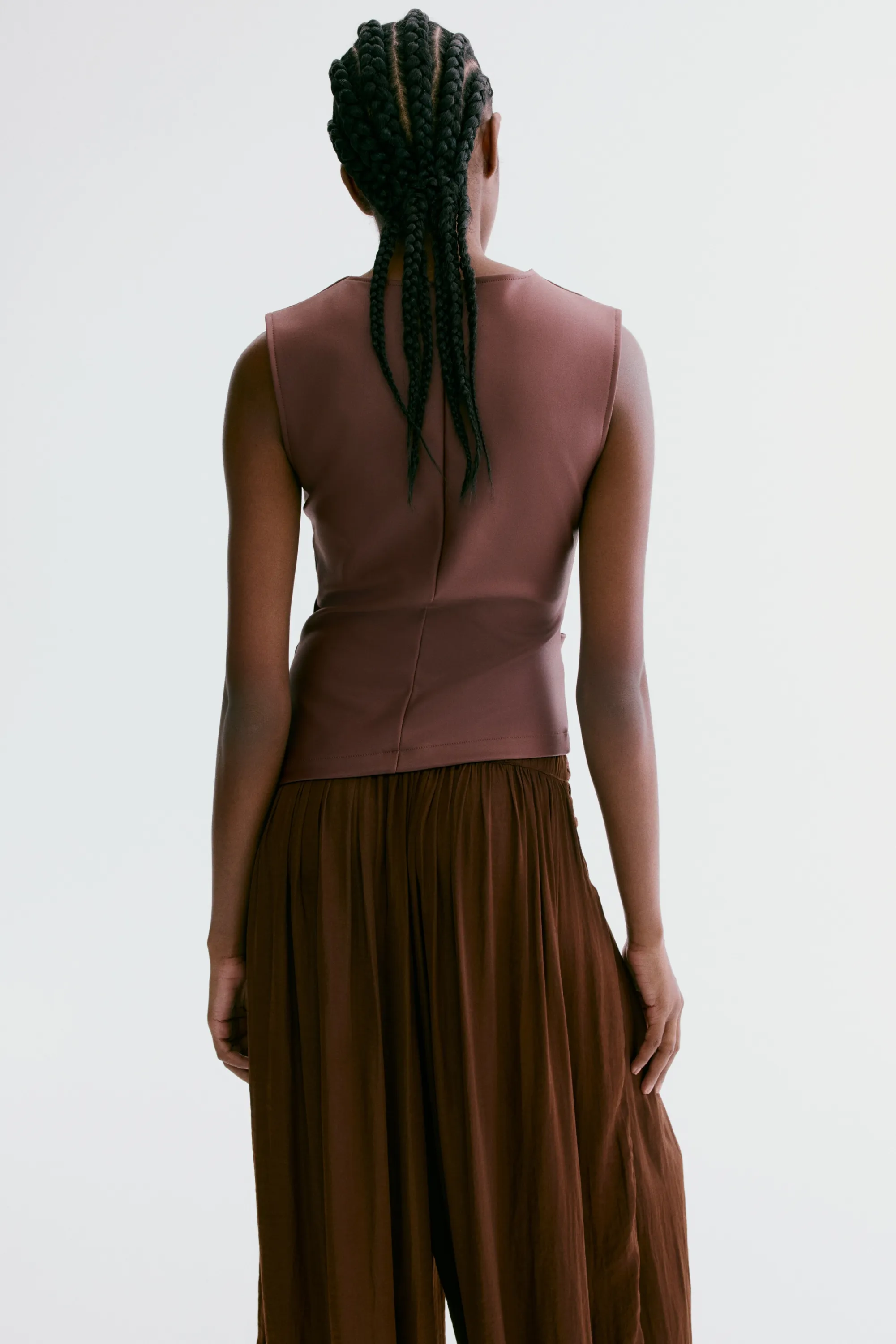 Top en jersey enduit - Marron foncé