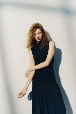 Robe en jersey à effet drapé - Bleu marine — photo 2