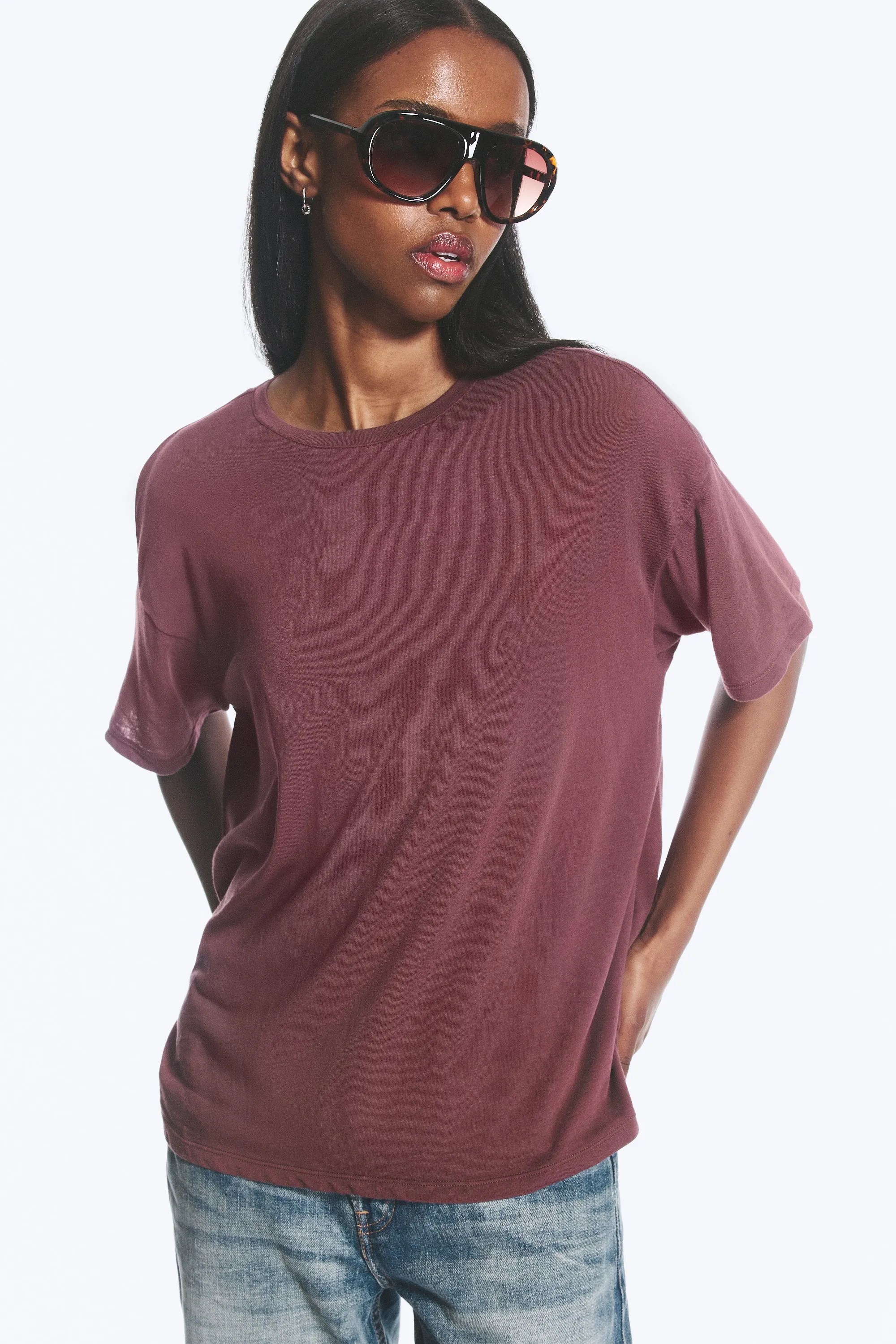 T-shirt carré décontracté transparent - Lilas foncé