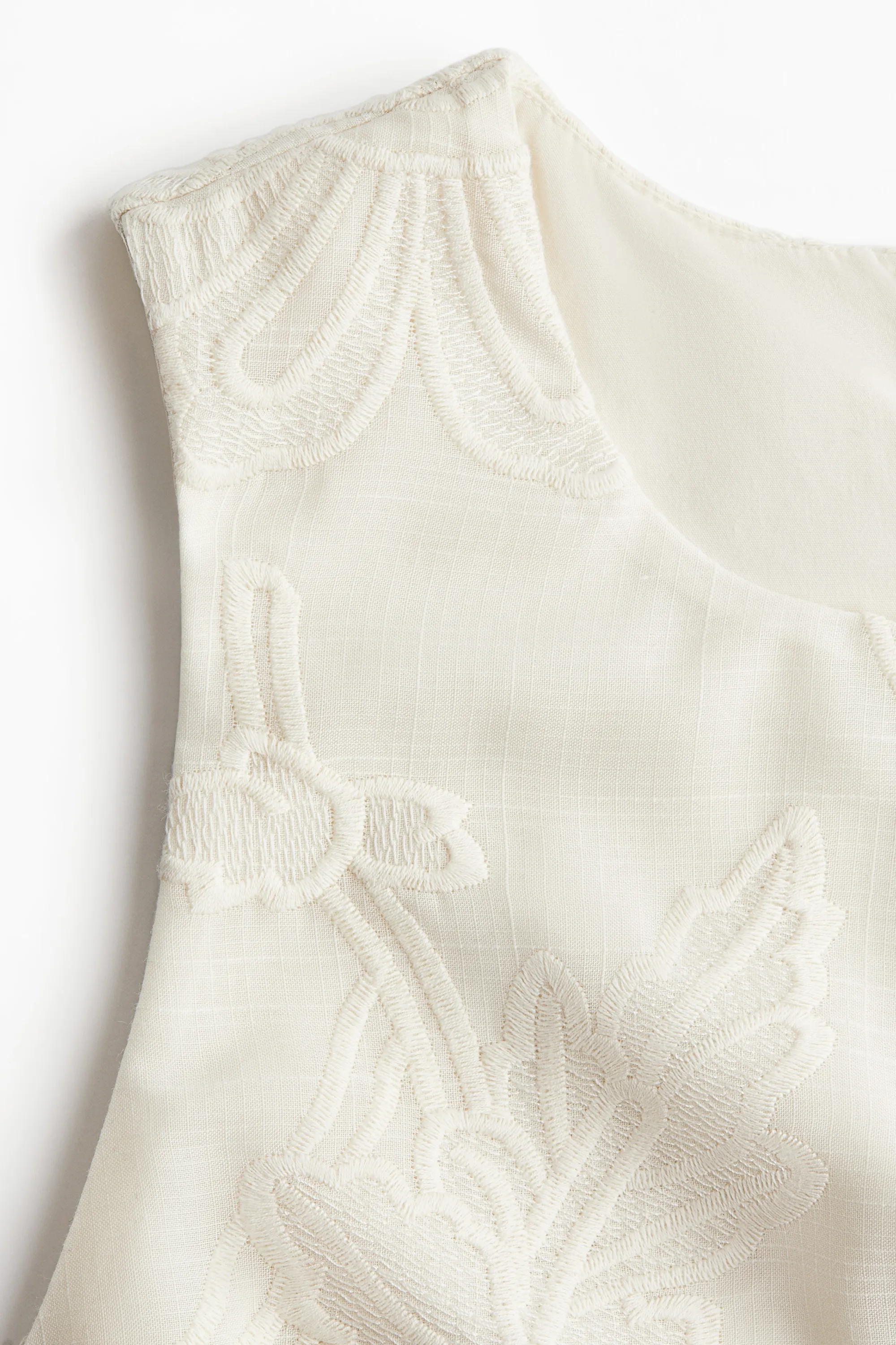 Robe droite brodée - Crème