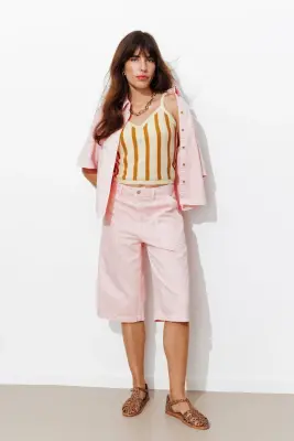 Crop top en maille rayée Femme — photo 3