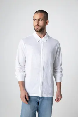 Chemise Blanche Manches Longues en Lin / Elasthanne