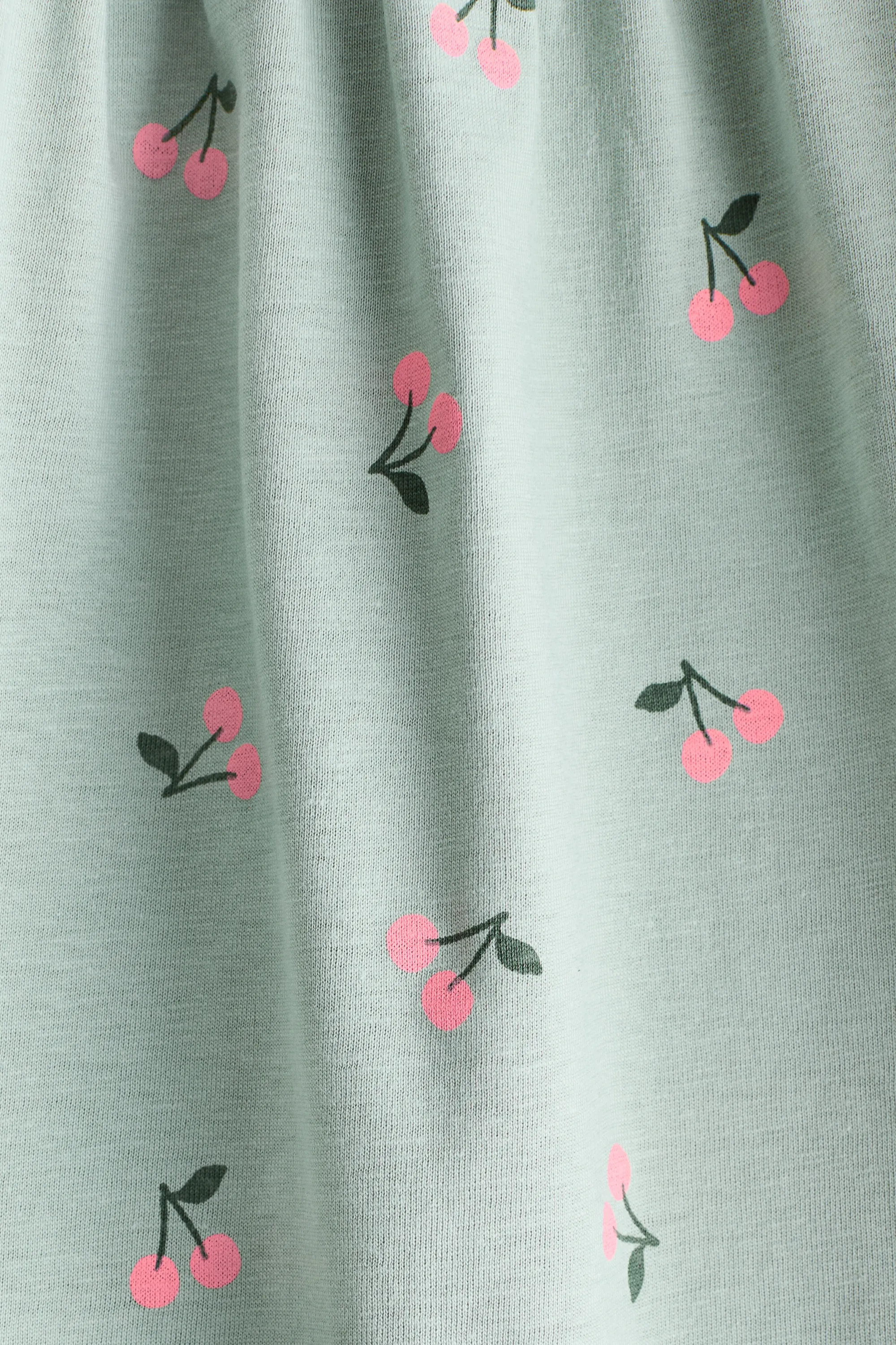 Robe en coton à motif - Vert clair/cerises