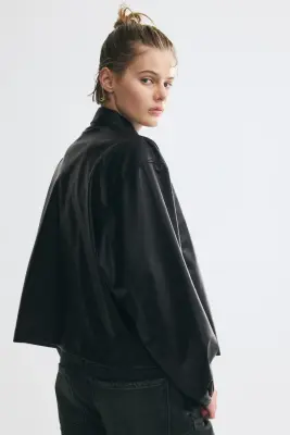 Veste en tissu enduit avec col à nouer - Noir — photo 4